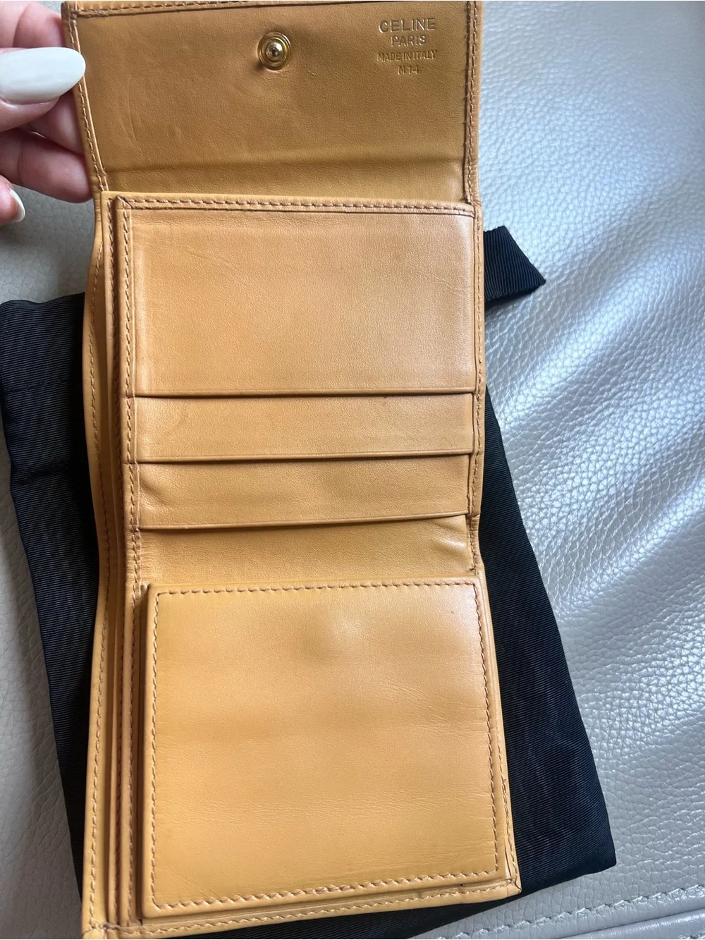 Celine Brown Triomphe Canvas Card Wallet with Yellow Trim